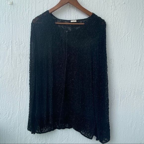 None Jackets & Blazers - Vest sparkling sequins pearl black hand made mesh L